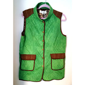 Tasha Polizzi Lime Green Faux Suede Tweed Trim Snap Front Vest XL